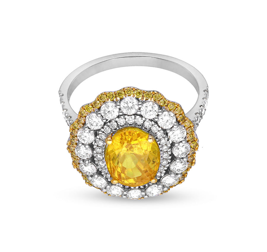 Кольцо V-образной формы из белого золота с зеленым малахитом и круглым натуральным бриллиантом