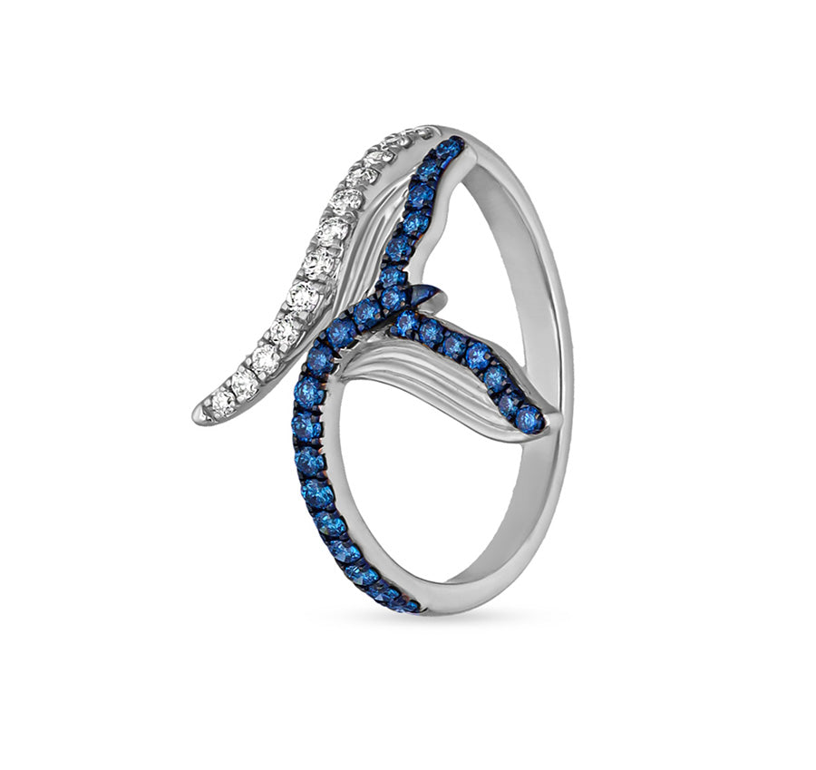 Коктейльное кольцо из белого золота с круглыми натуральными бриллиантами и паве «Листья акации»