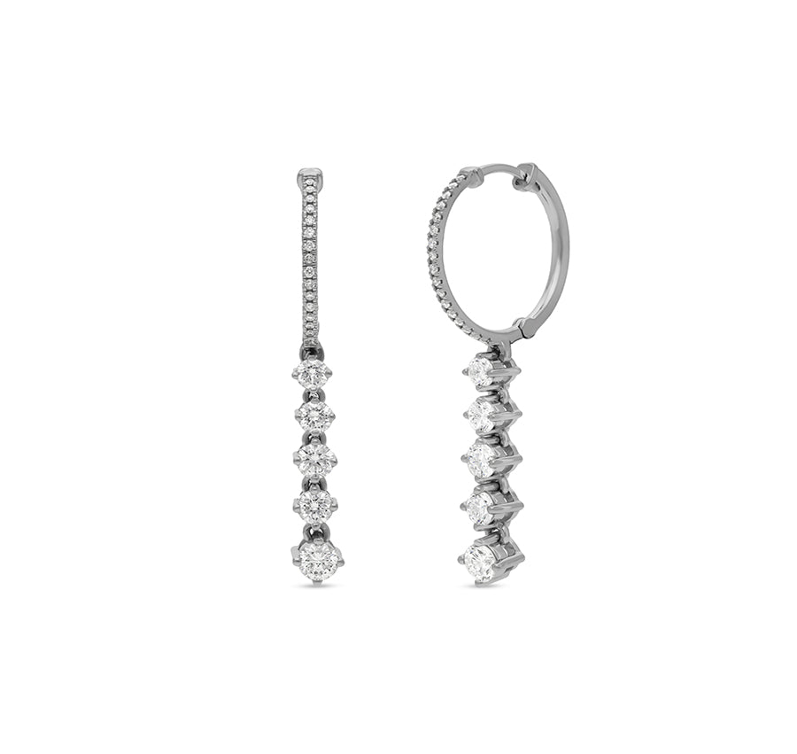 Noapaļoti griezti dimanta ar dakšiņu iekarināmi baltā zelta auskari