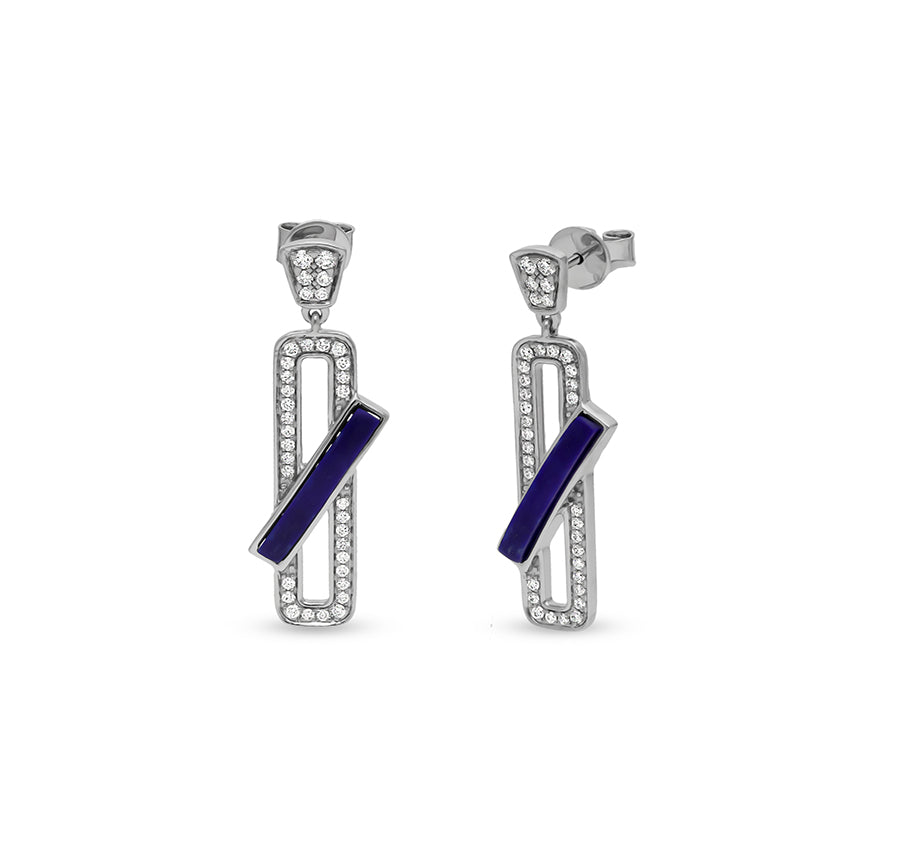 Tumši zili lapis klipa formas apaļi dimanta baltā zelta pilienu un iekarināmi auskari