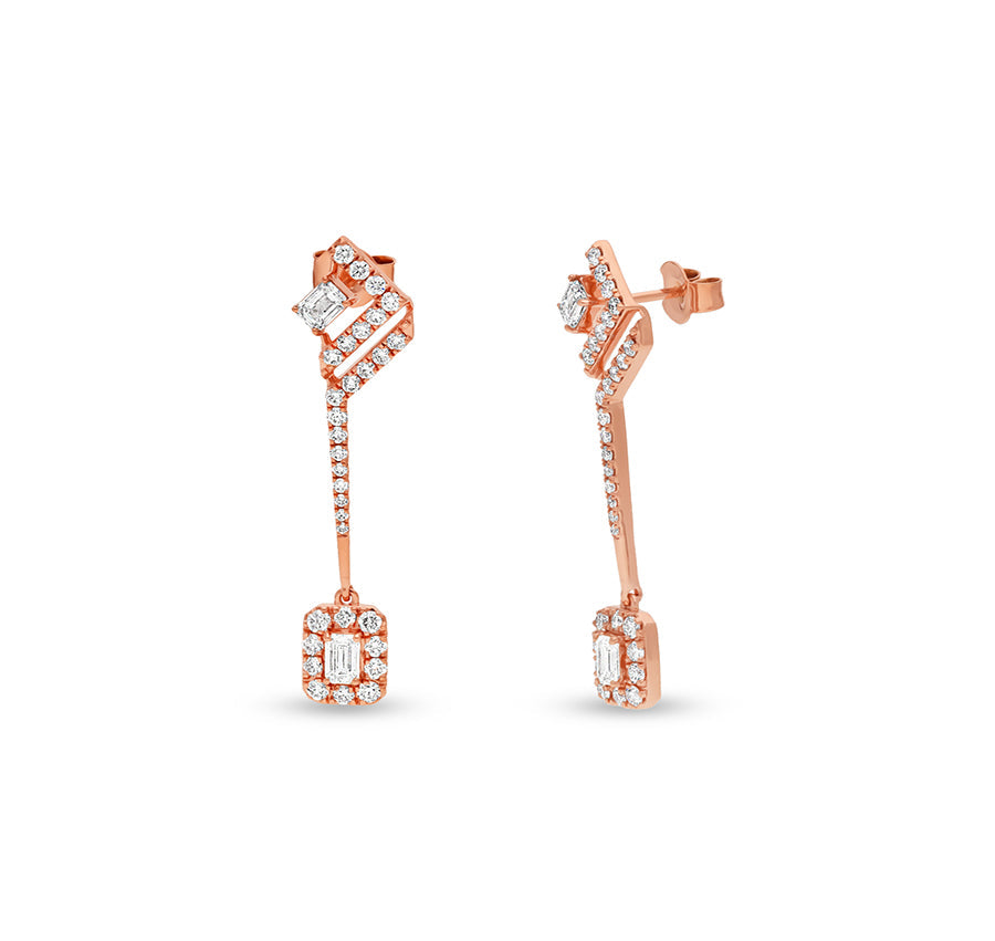 Smaragda griezuma dimanta apaļie auskari ar rožu zeltu