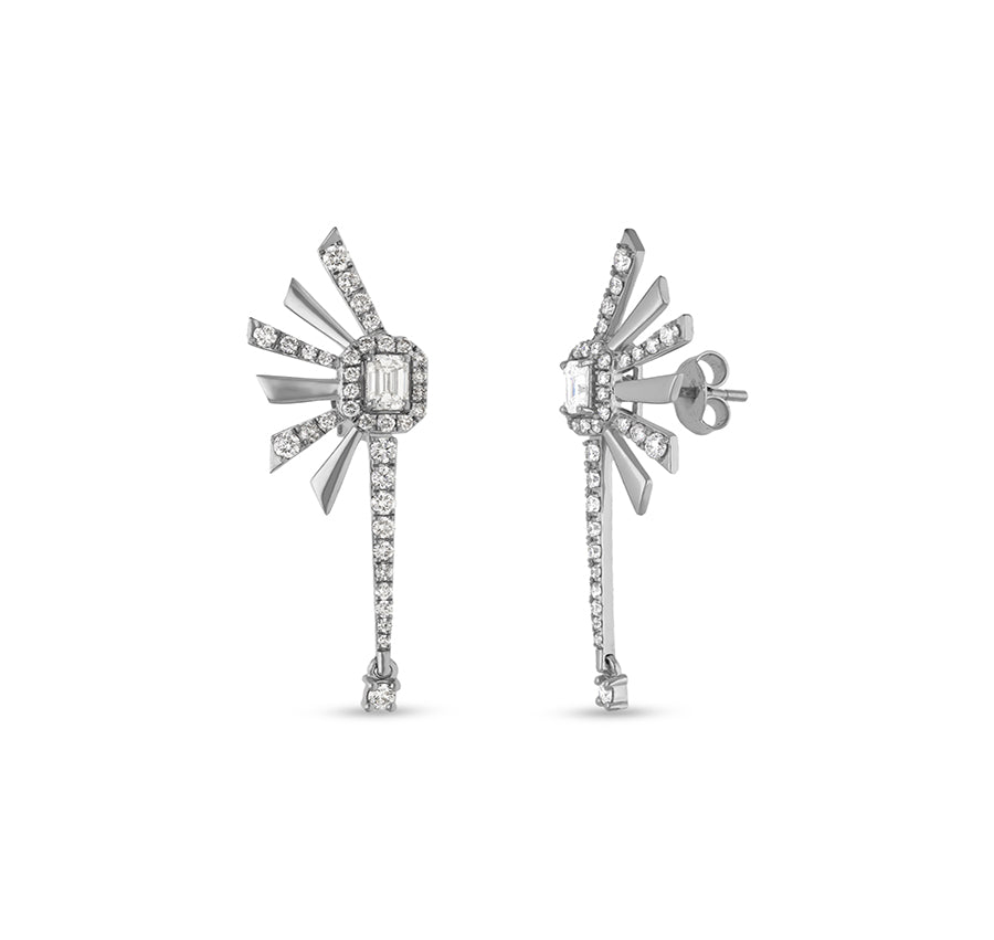 Smaragda griezuma un apaļa dimanta baltā zelta karājas auskari