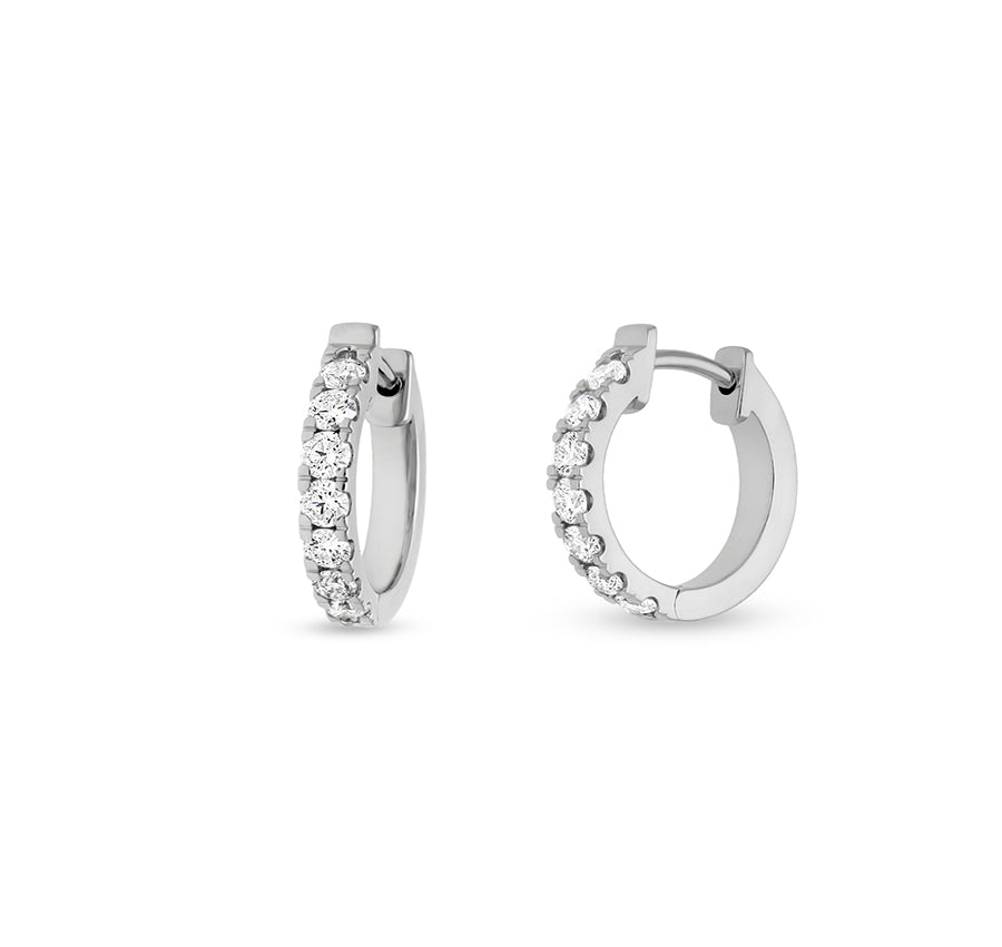 Straight Setting Round Diamond White gold Hoop Earrings