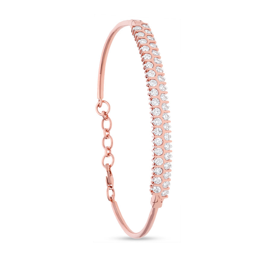 Eternity Classic Bar With Round Natural Diamond Rose Gold Lobster Claw Clasp Bracelet