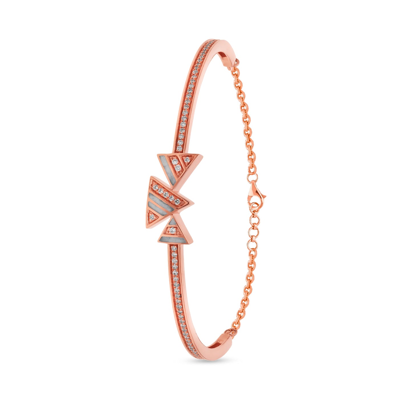 Triangle Shape Grey Enamel Round Diamond Rose Gold Lobster Claw Clasp Bracelet