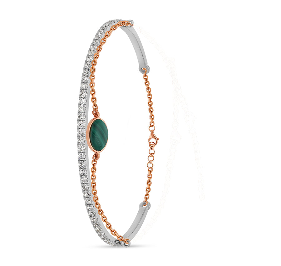 Divu toņu ovāla malahīta dimanta omāra spīļu aproce