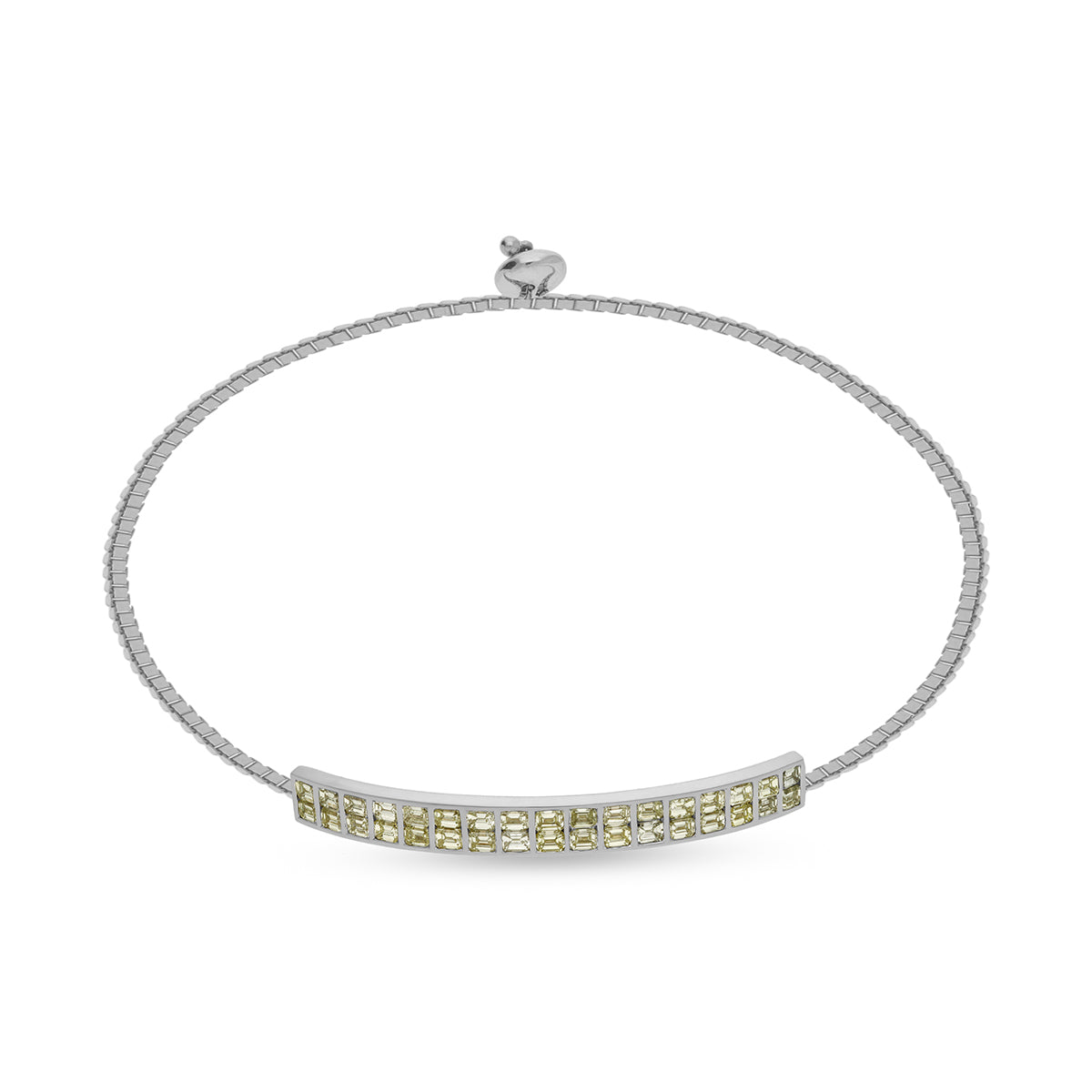 Natural Emerald Diamond With Bar Setting White Gold Bolo Bracelet