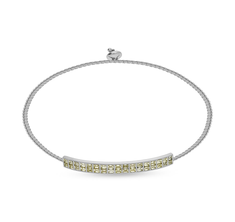 Natural Emerald Diamond With Bar Setting White Gold Bolo Bracelet