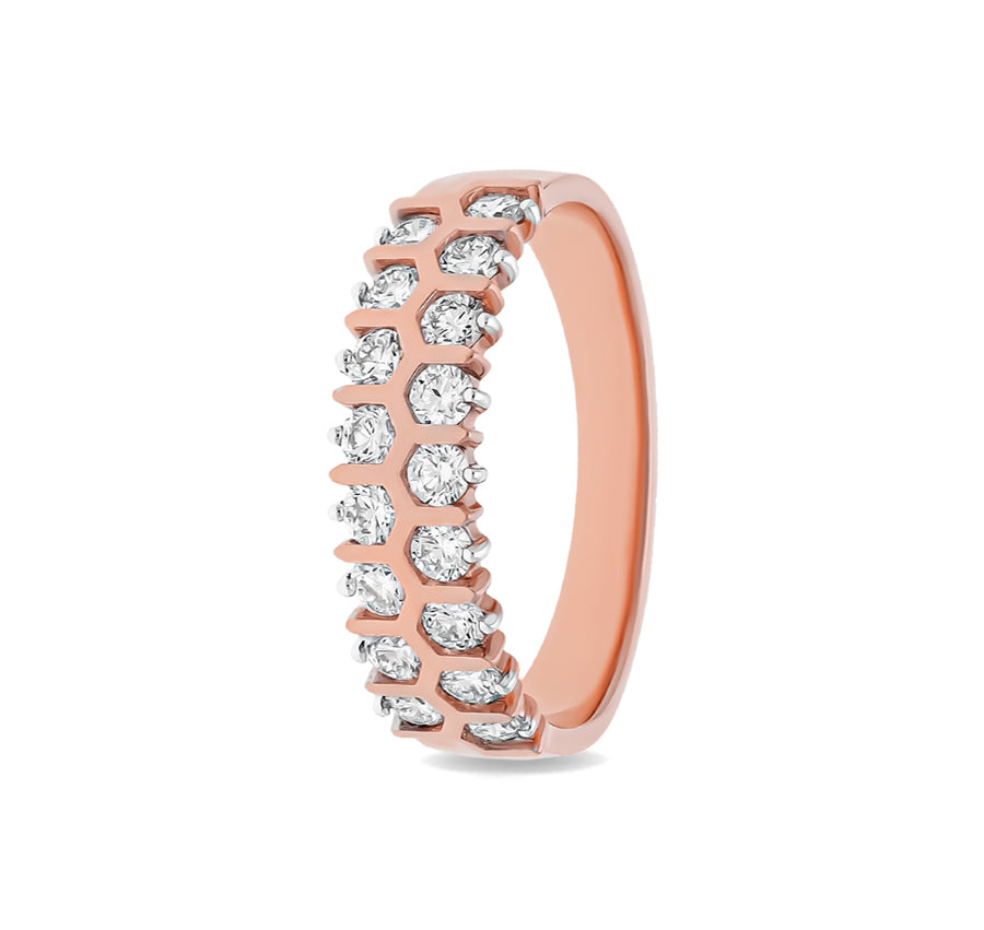 Round Shape Natural Diamond With Bar Set Rose Gold Casual Ring