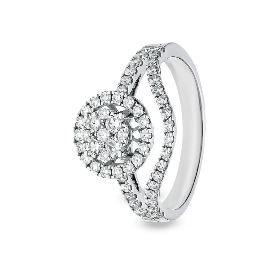 Повседневное кольцо из белого золота с бриллиантом круглой огранки и зубцами, прямой хвостовик