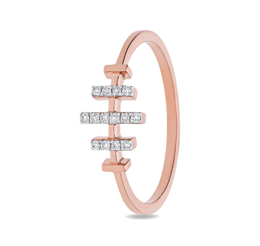 Spaced Needle Round Diamond With Prong Set Rose Gold Casual Ring