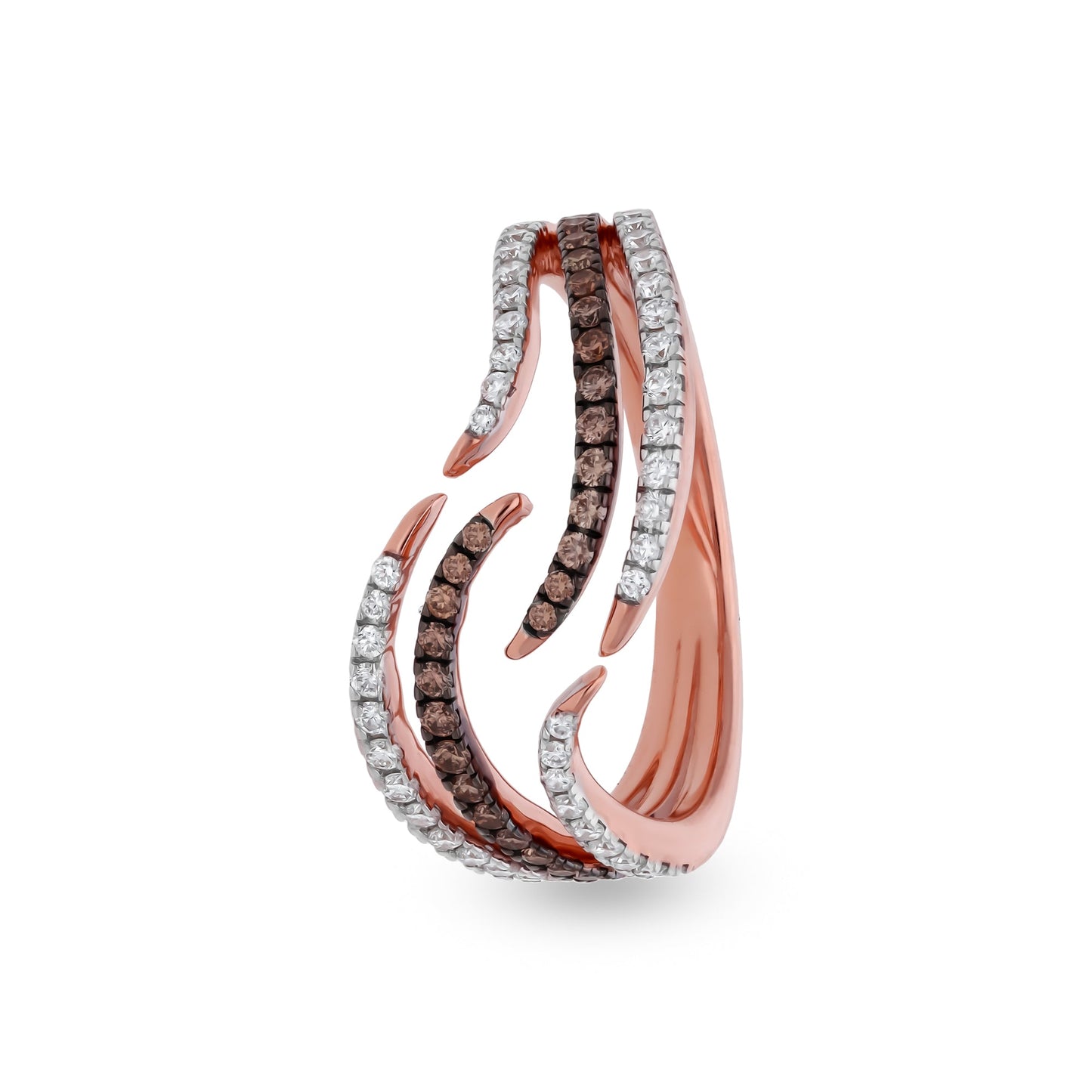 Creepers Forma ar dabīgā baltā un brūnā dimanta baltā zelta ikdienas gredzenu