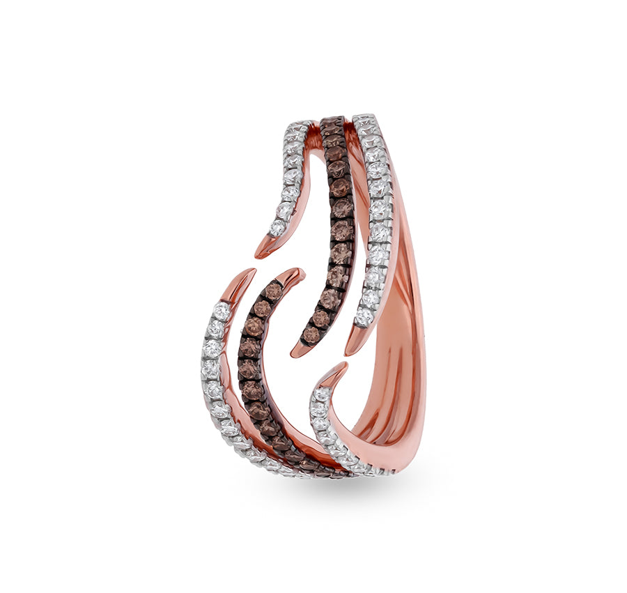 Повседневное кольцо из белого золота в форме Creepers с натуральными белыми и коричневыми бриллиантами