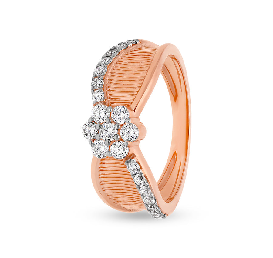 Повседневное кольцо в форме цветка с круглым натуральным бриллиантом из розового золота