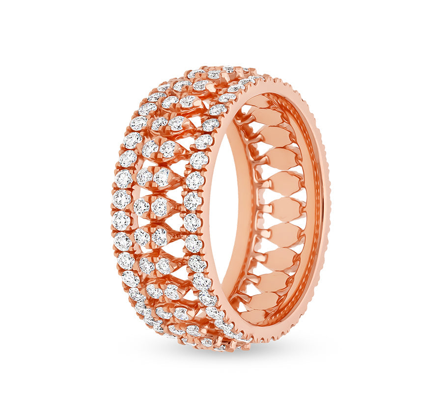 Apaļas formas dimants ar franču stila rozā zelta ikdienas gredzenu