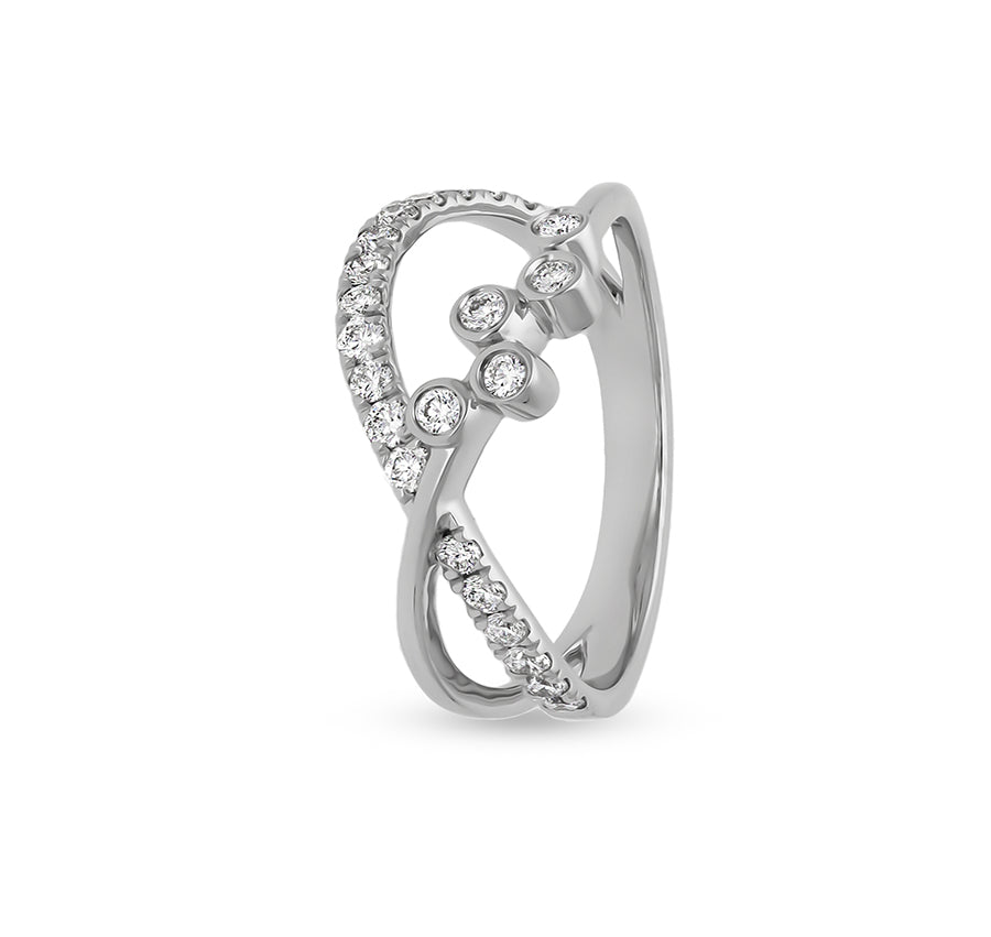 Apaļš dabīgais dimants ar ietvaru un franču komplektu Crossover baltā zelta ikdienas gredzens