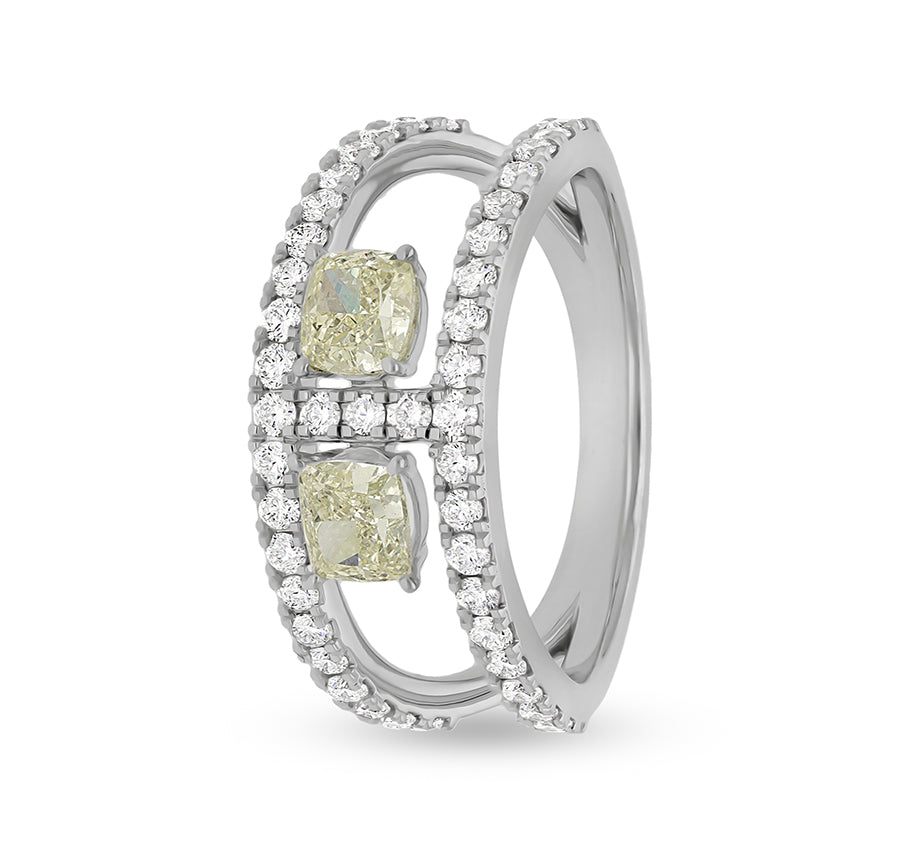 Cushion Shape With Round Natural Diamond Double Band White Gold Casual Ring