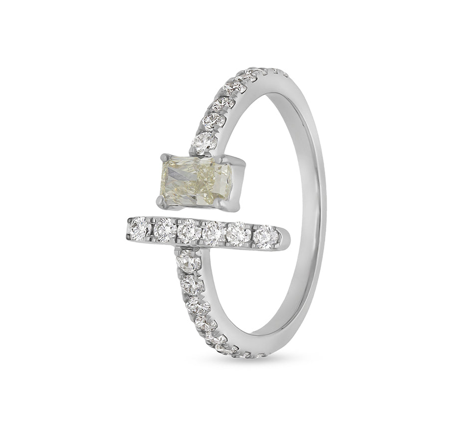 Форма подушки с круглым натуральным бриллиантом, открытое повседневное кольцо из белого золота