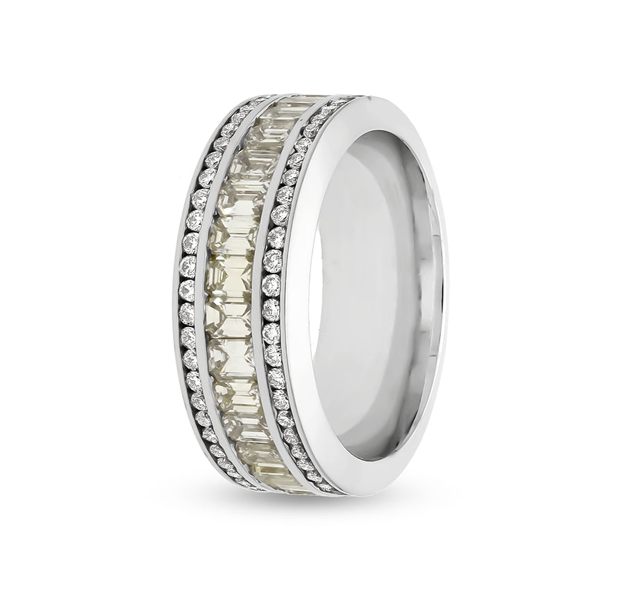 Apaļa un smaragda dabīgā dimanta baltā zelta lente