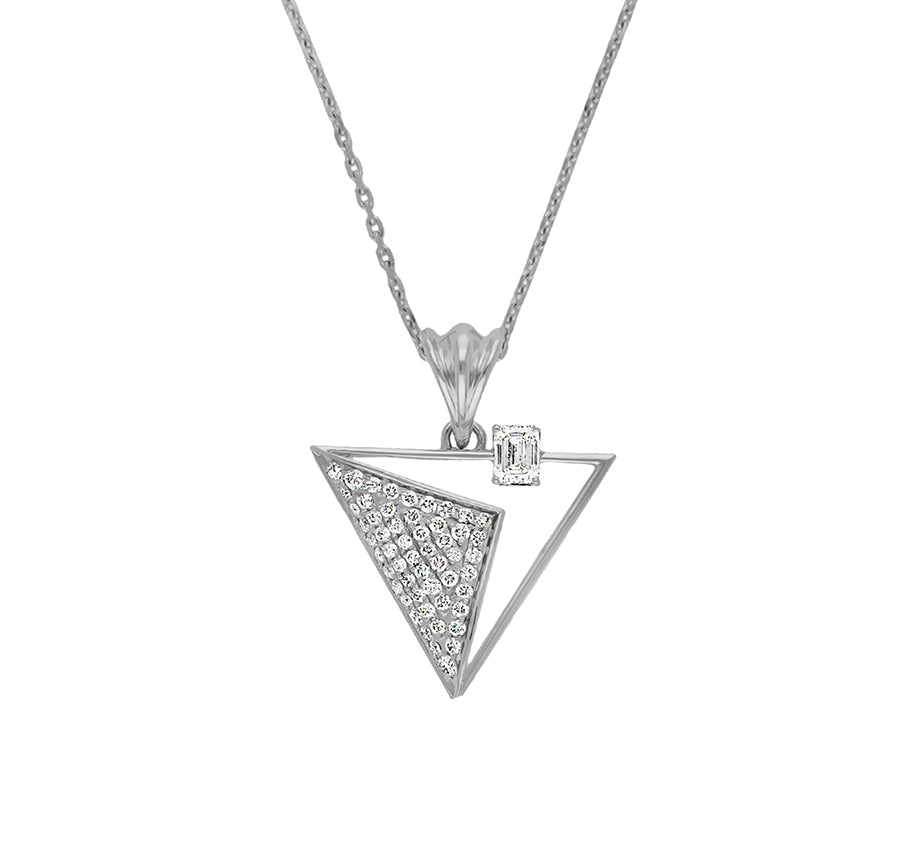 Trīsstūra formas apaļa un smaragda griezuma baltā zelta dimanta kaklarotas komplekts