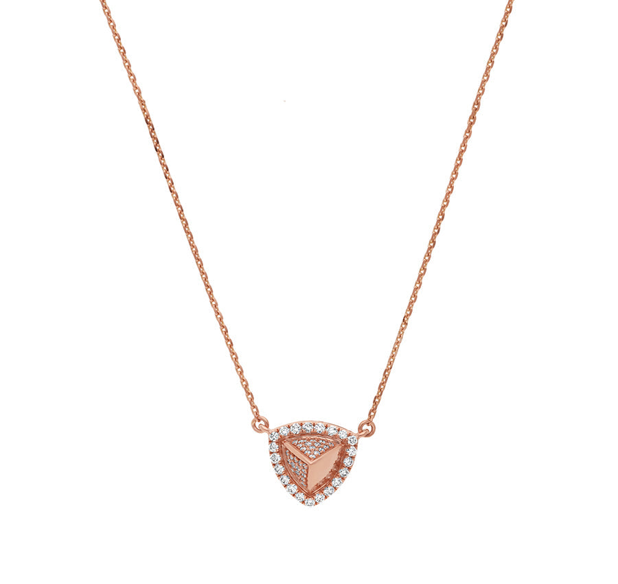 Triangle Pyramid Rose Gold Diamond Necklace Set