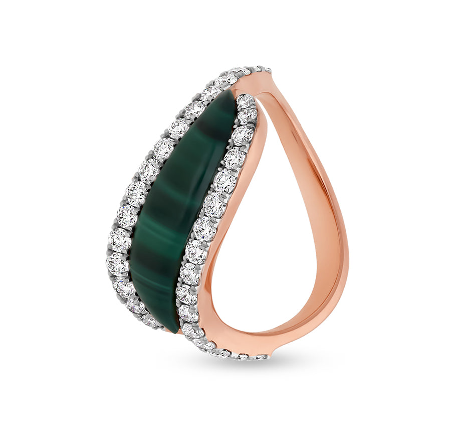Cursive Green Malachite Elegant Halo Rose Gold Ring