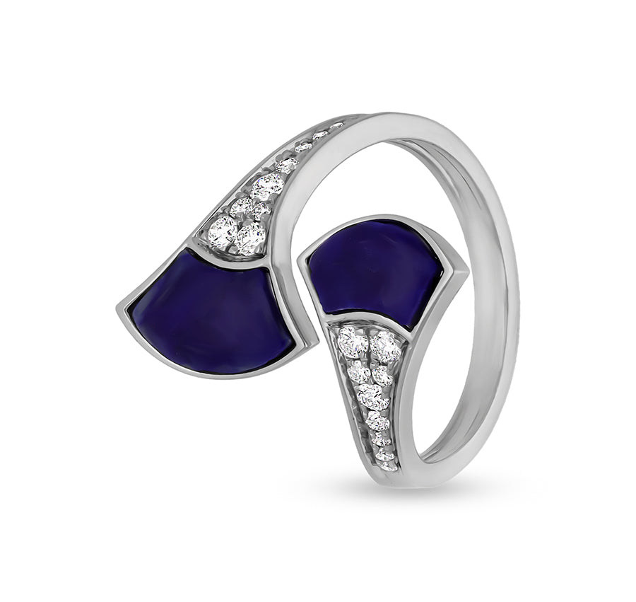 Cone Shell Shape With Dark Blue Lapis & Round Cut Diamond Open Band