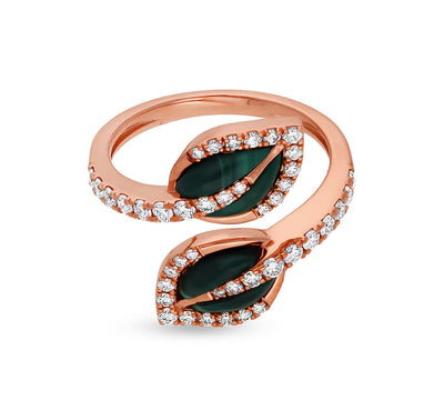 Green Malachite Twin Leaf Rose Gold Casual Ring