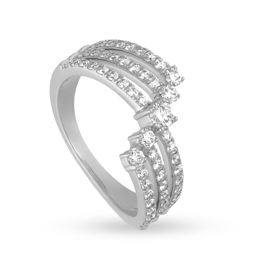 Multi Row Natural Diamond White Gold  Ring