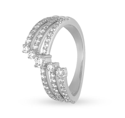 Multi Row Natural Diamond White Gold  Ring