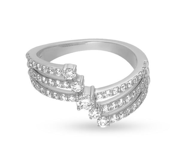 Multi Row Natural Diamond White Gold  Ring