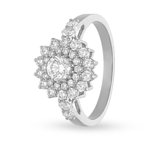 Flower Shape Round Natural Diamond White Gold Ring