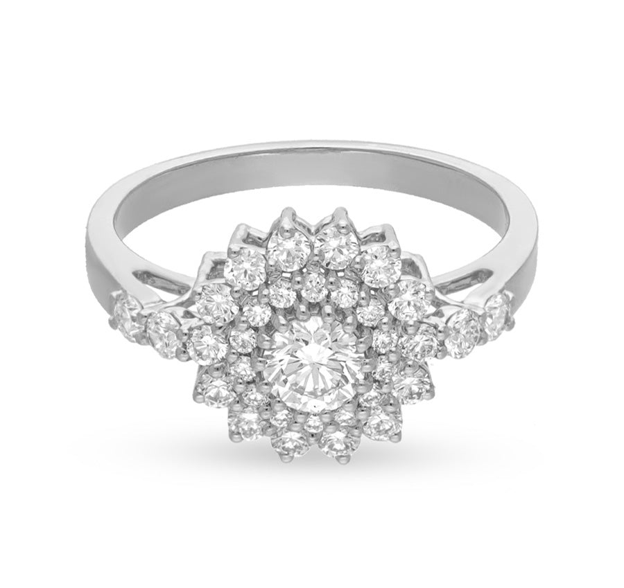 Flower Shape Round Natural Diamond White Gold Ring