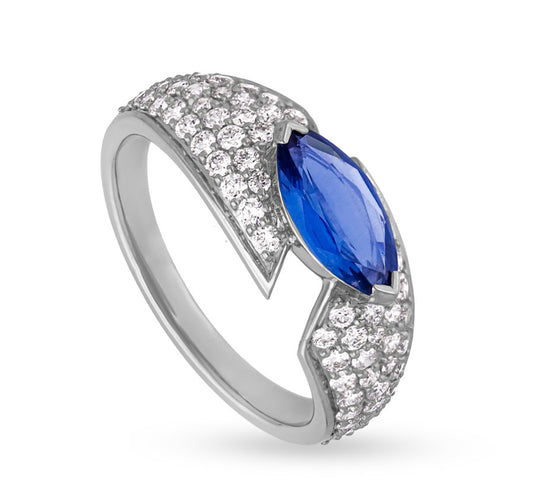 Blue Oval Tanzanite With Round Natural Diamond White Gold Halo Ring