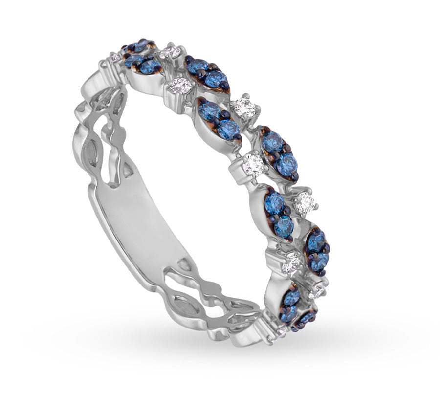 Princess and Round Shape Blue Diamond Band