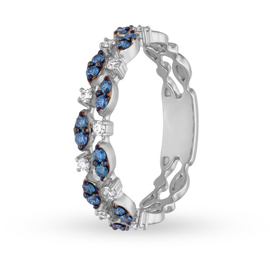 Princess and Round Shape Blue Diamond Band