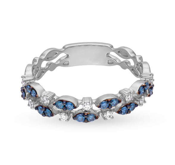 Princess and Round Shape Blue Diamond Band