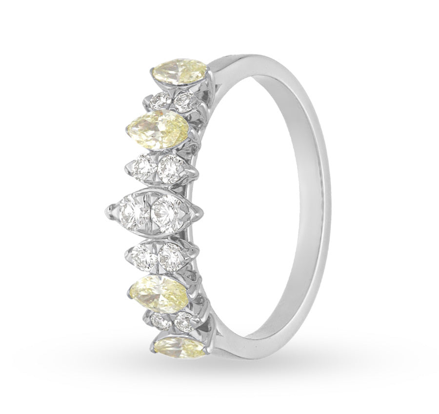 Yellow Pear Shape Diamond With Prong Set White Gold Women Band