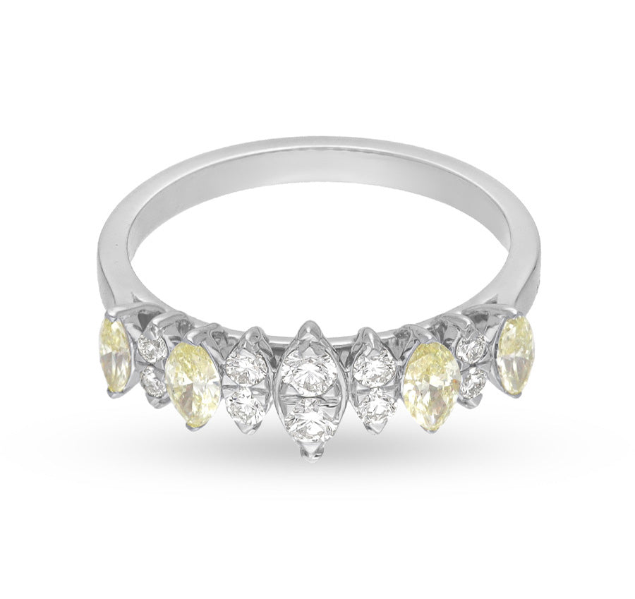 Yellow Pear Shape Diamond With Prong Set White Gold Women Band