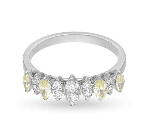 Yellow Pear Shape Diamond With Prong Set White Gold Women Band