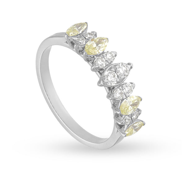 Yellow Pear Shape Diamond With Prong Set White Gold Women Band