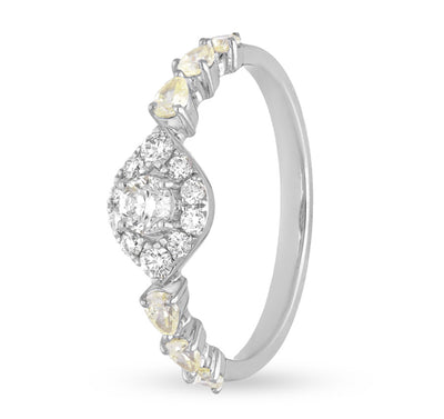 Cushion Shape With Round Natural Diamond White Gold Casual Ring