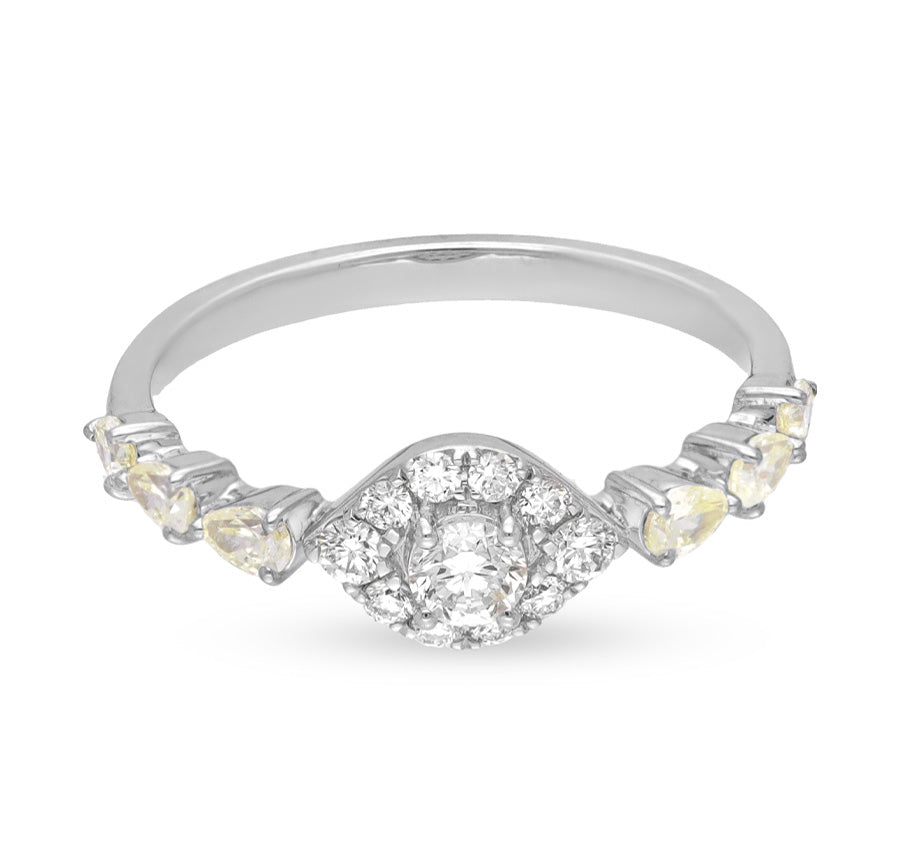 Cushion Shape With Round Natural Diamond White Gold Casual Ring