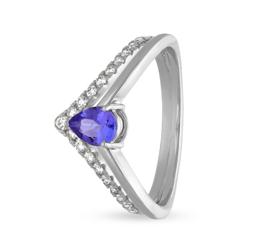 Blue Enamel With Triangle Diamond White Gold Ring