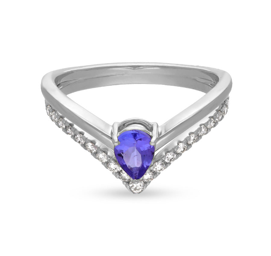 Blue Enamel With Triangle Diamond White Gold Ring