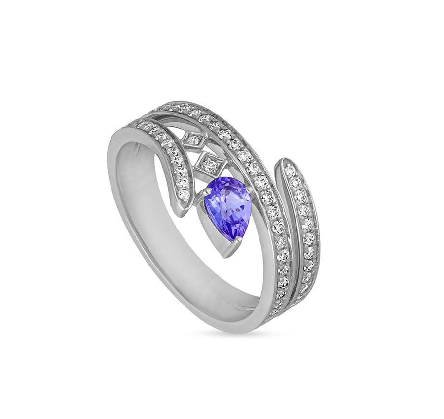 Blue Oval Tanzanite With Round Natural Diamond White Gold Halo Ring