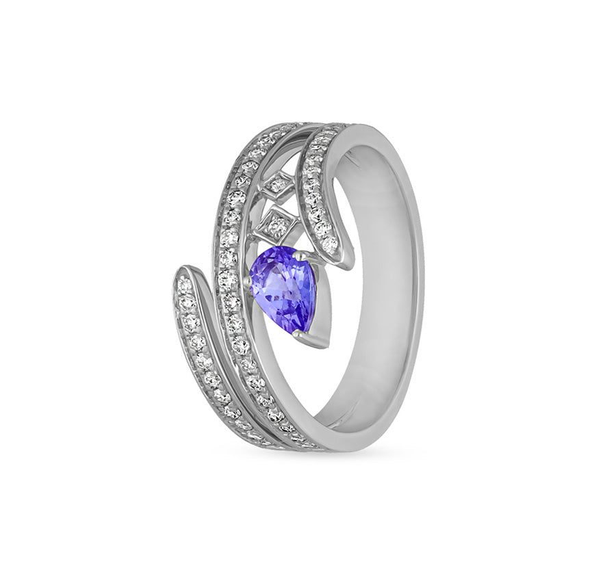 Blue Oval Tanzanite With Round Natural Diamond White Gold Halo Ring