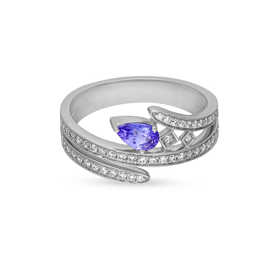 Blue Oval Tanzanite With Round Natural Diamond White Gold Halo Ring