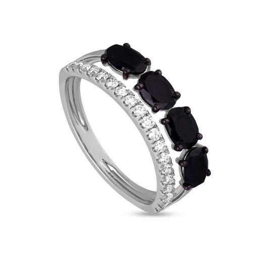 Oval Shape Black and White Diamond Ring