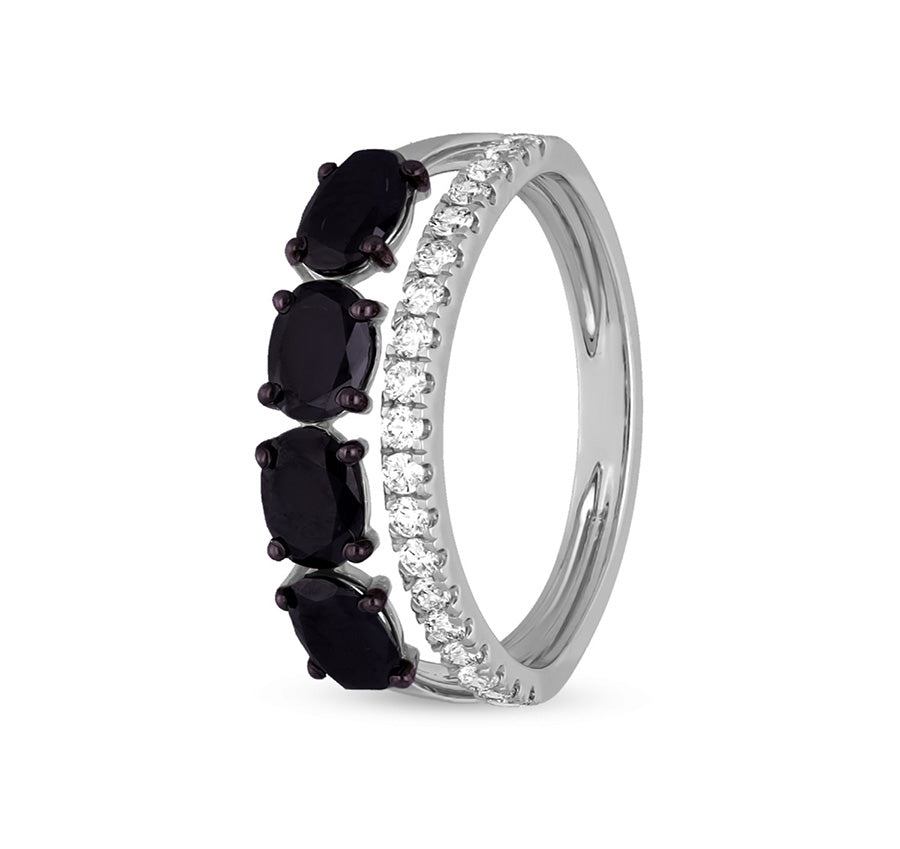 Oval Shape Black and White Diamond Ring